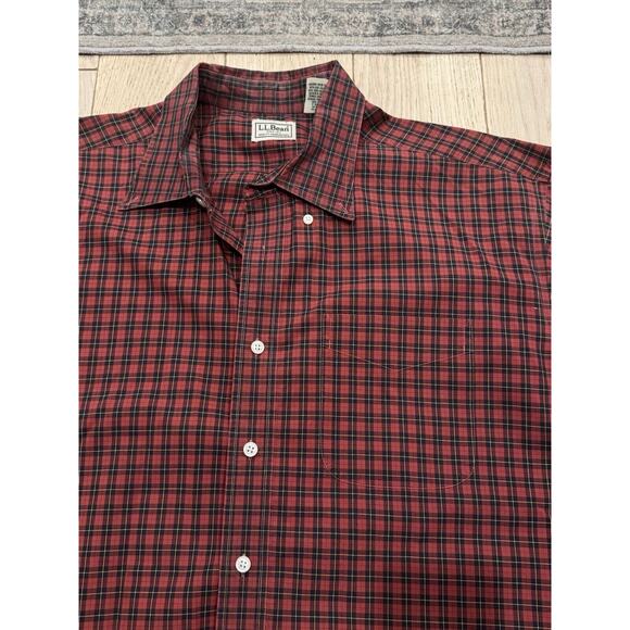 LL Bean Vintage Button-Down Shirt Men's X-Large Tall Dark Red Plaid 100% Cotton - Picture 3 of 9